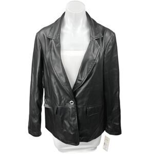 NEW Nanette Lepore Black Faux Vegan Leather Notch Collar Blazer Coat Jacket 10